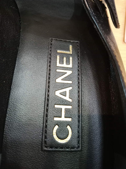 Chanel Mary Jane CC Clasp Flats Black Size 36.5