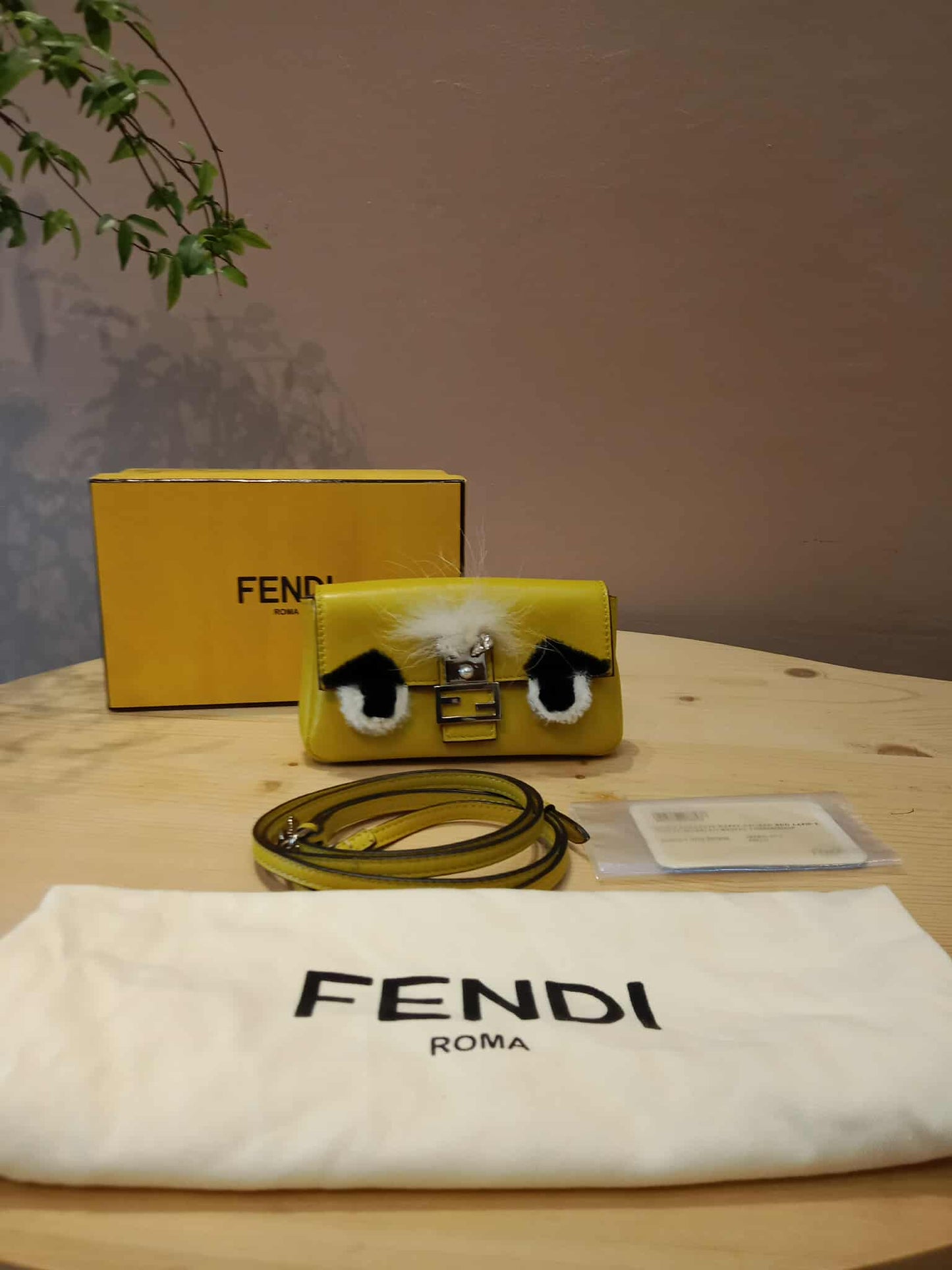 Fendi Monster Baguette Leather and Fur Micro