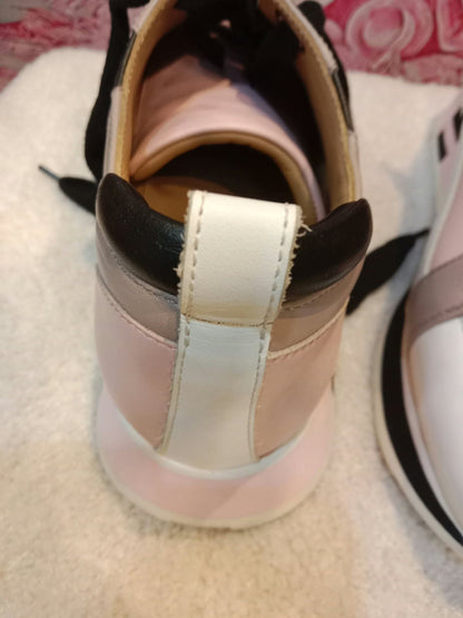 Hermes Rebus Sneakers Rose Aube/Black/White/Taupe Size 37.5