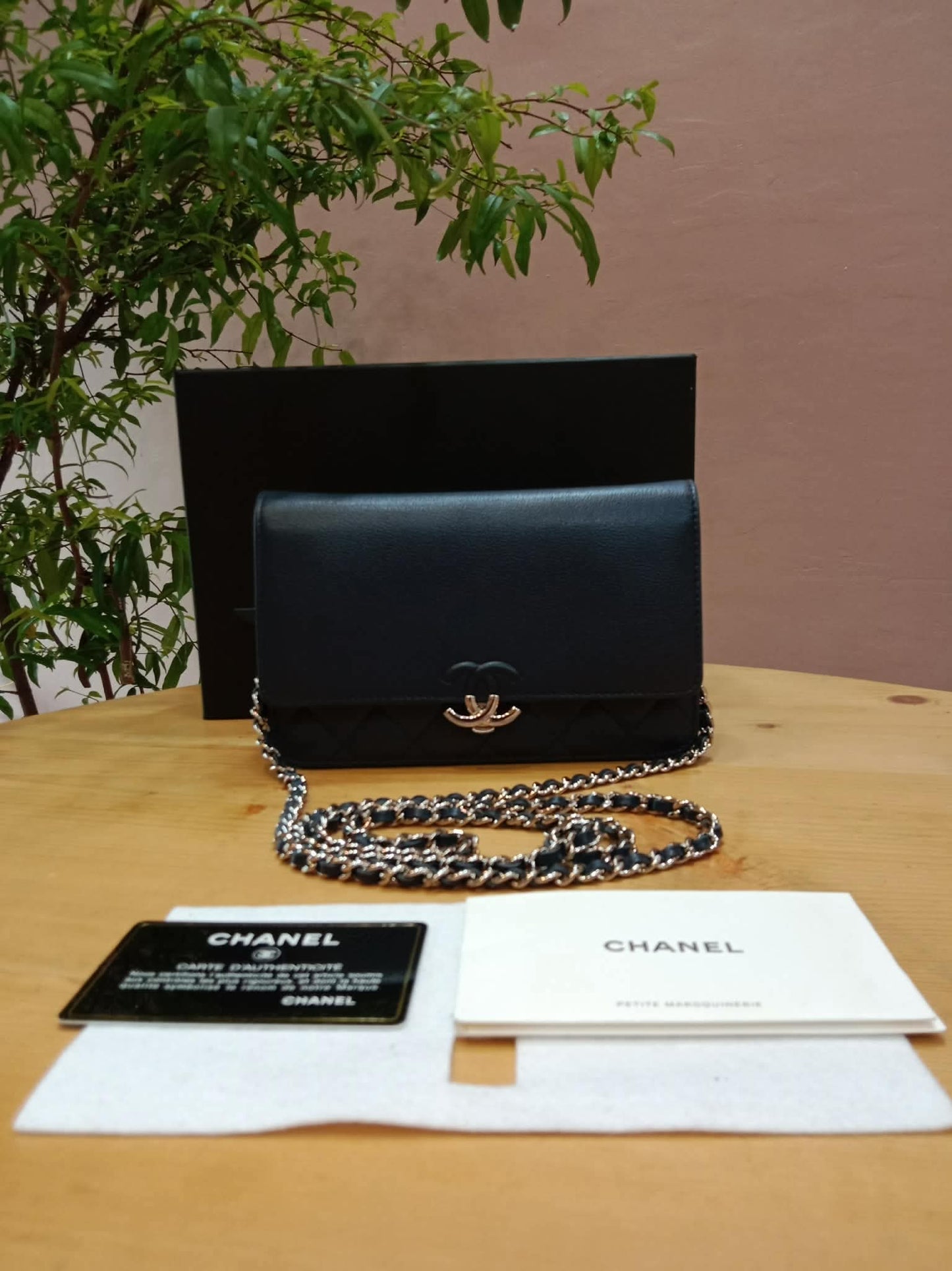 Chanel CC Box Wallet On Chain Caviar Navy Blue Series 27