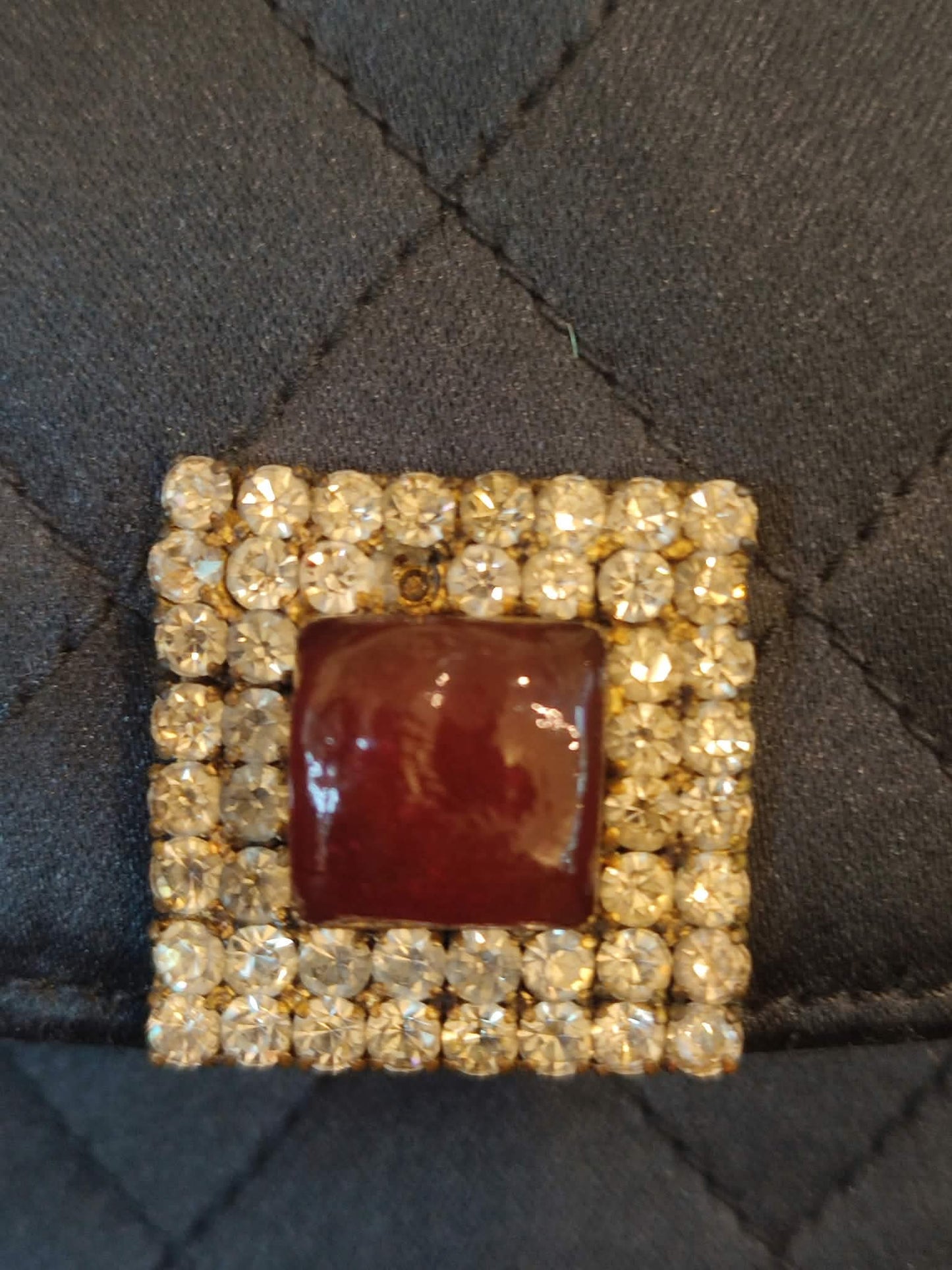 Chanel Quilted Satin Halfmoon Rhinestone Vintage Bag Black Series 0