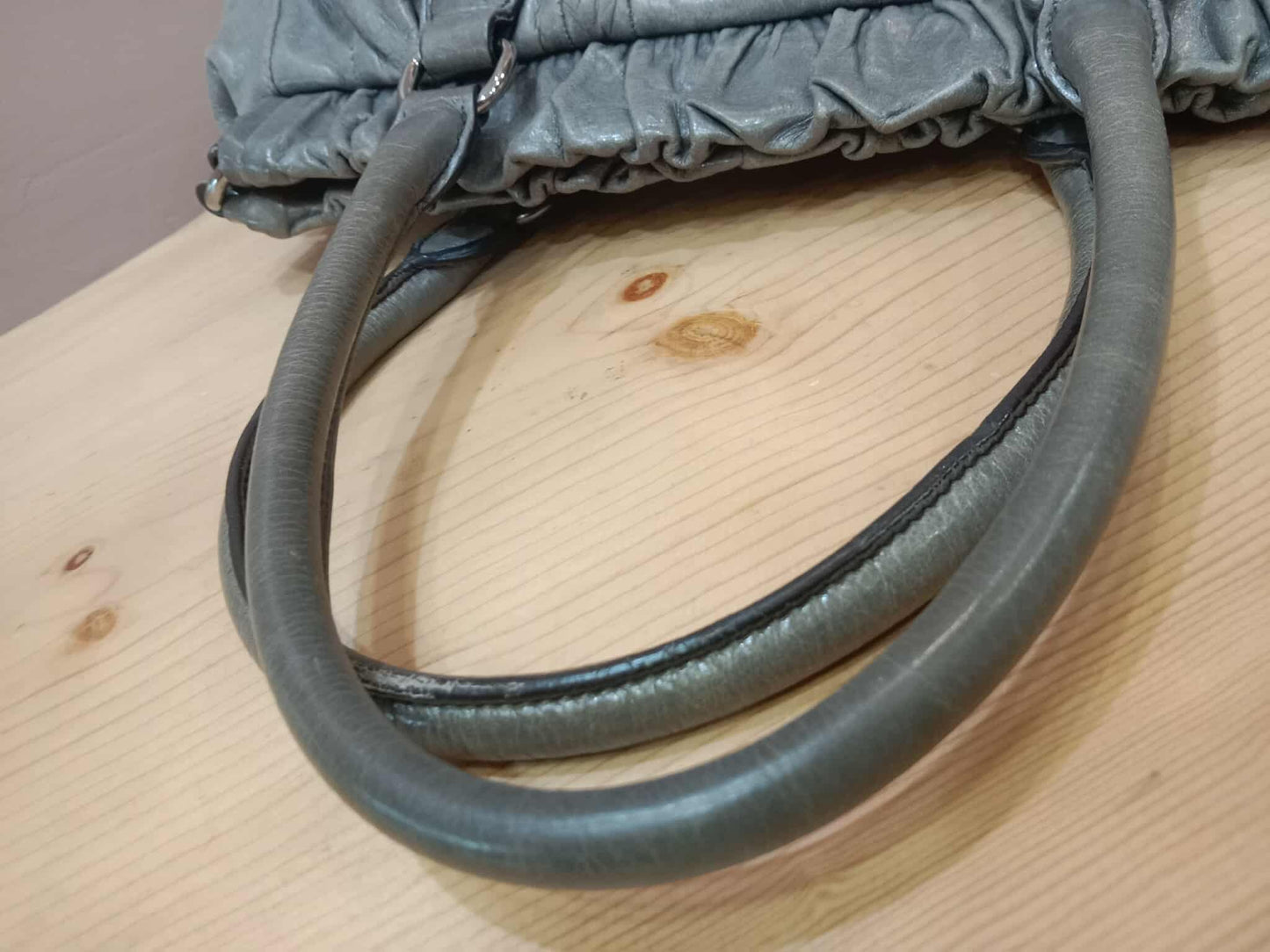 Miu Miu Leather Tote Bag Grey with Crystal Embellished Strap