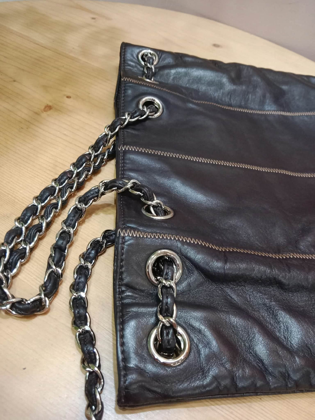 Chanel Drawstring Lambskin Black Tote Bag Series 8