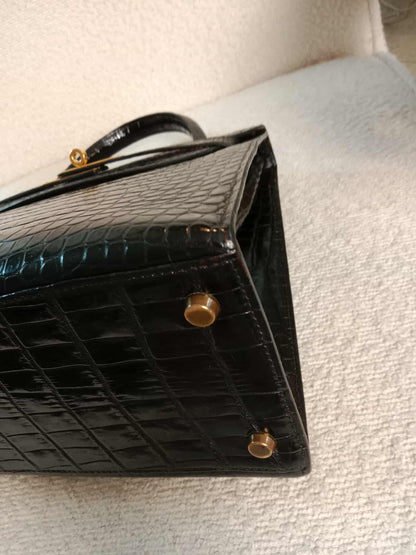Hermes Kelly 28 Crocodile Noir Stamp S Circle 1989