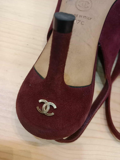 Chanel Suede Slingback Mules Maroon 37C