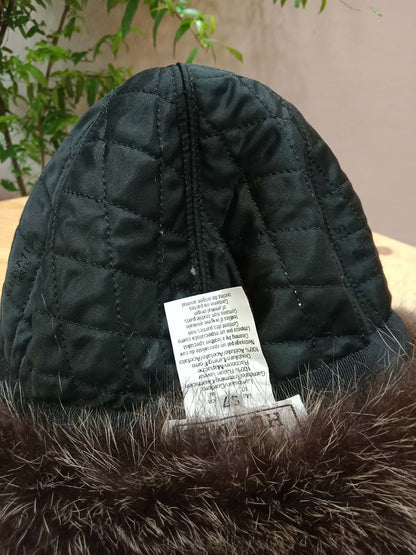 Hermes Black Quilted Leather Raccoon Winter Hat