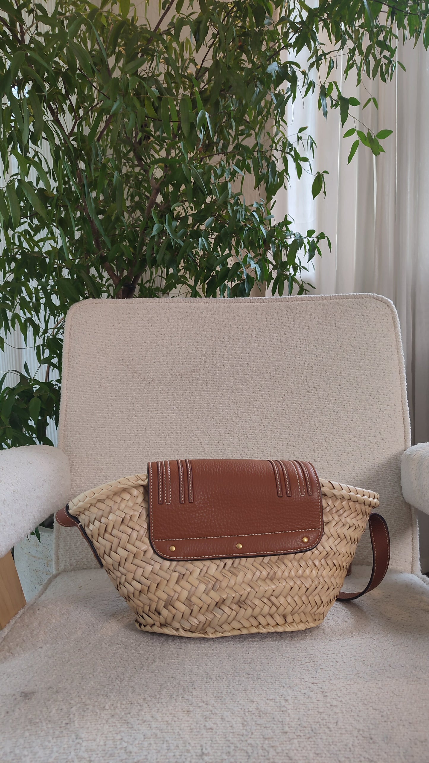 Chloe Marcie Small Raffia Basket Brown Bag
