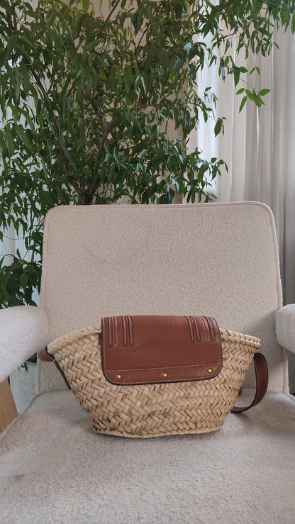 Chloe Marcie Small Raffia Basket Brown Bag