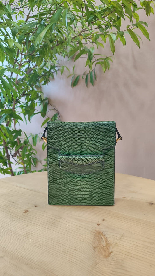Hermes Lizard Green Vintage Bag Stamp O Circle 1985