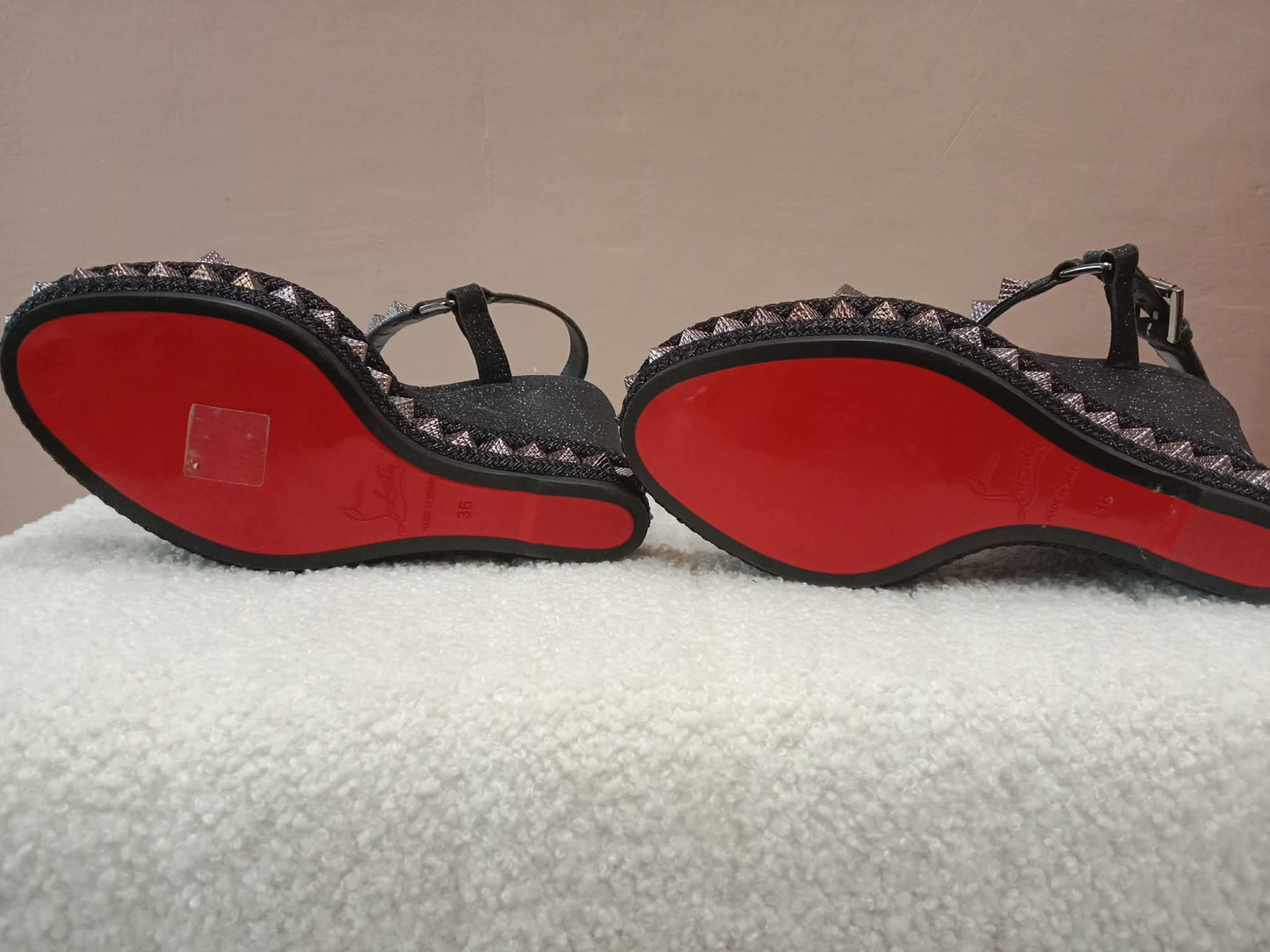 Christian Louboutin Pyraclou Wedge Black Pyramid Studs Size 36