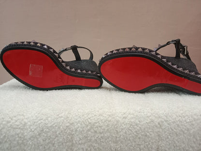 Christian Louboutin Pyraclou Wedge Black Pyramid Studs Size 36
