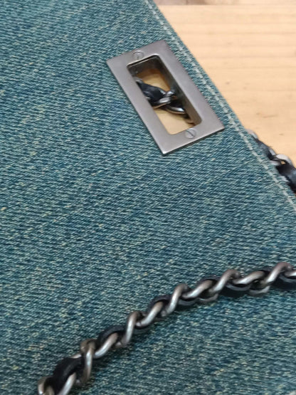 Chanel Vintage Denim and Leather Chocolate Bar Blue Green Denim Series 6