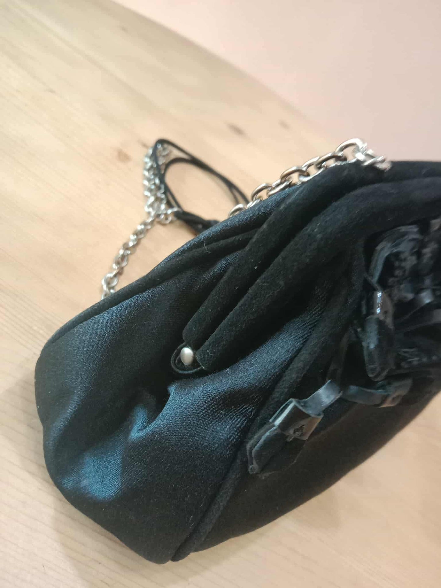 Prada Black Satin Raso Chic Kisslock Eastwest Bag