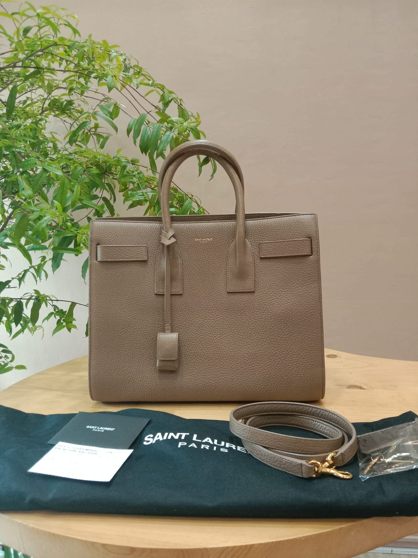 Saint Laurent Sac De Jour Taupe Grained Leather