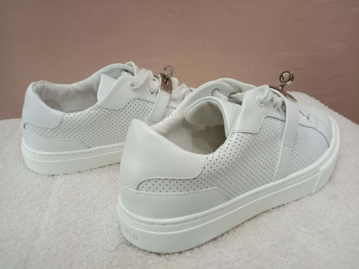 Hermes Day White Kelly Sneakers Rose Gold Buckle Size 35