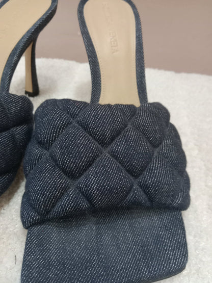 Bottega Veneta Indigo Denim Matelasse Padded Mule Sandals Size 36