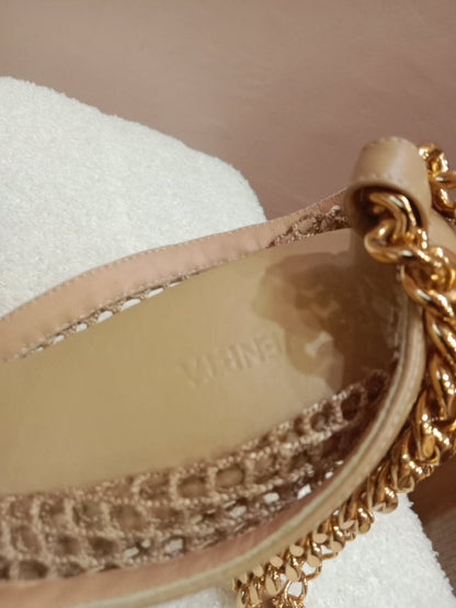Bottega Veneta Mesh Nappa Chunky Chain Sandals Beige Size 36