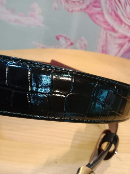Chanel Crocodile Embossed Calfskin & Metal Belt Black Brandnew