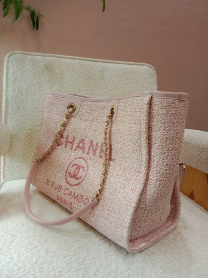 Chanel Deauville Tote Tweed Pink Microchipped