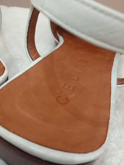 Celine Leather Slingback Loafers Classic Square-Toe Design White Size 37.5