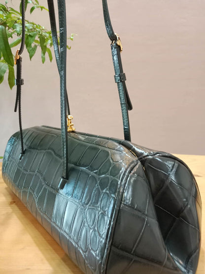 Chanel Crocodile Embossed Calfskin Clutch with Leather Strap Microchipped