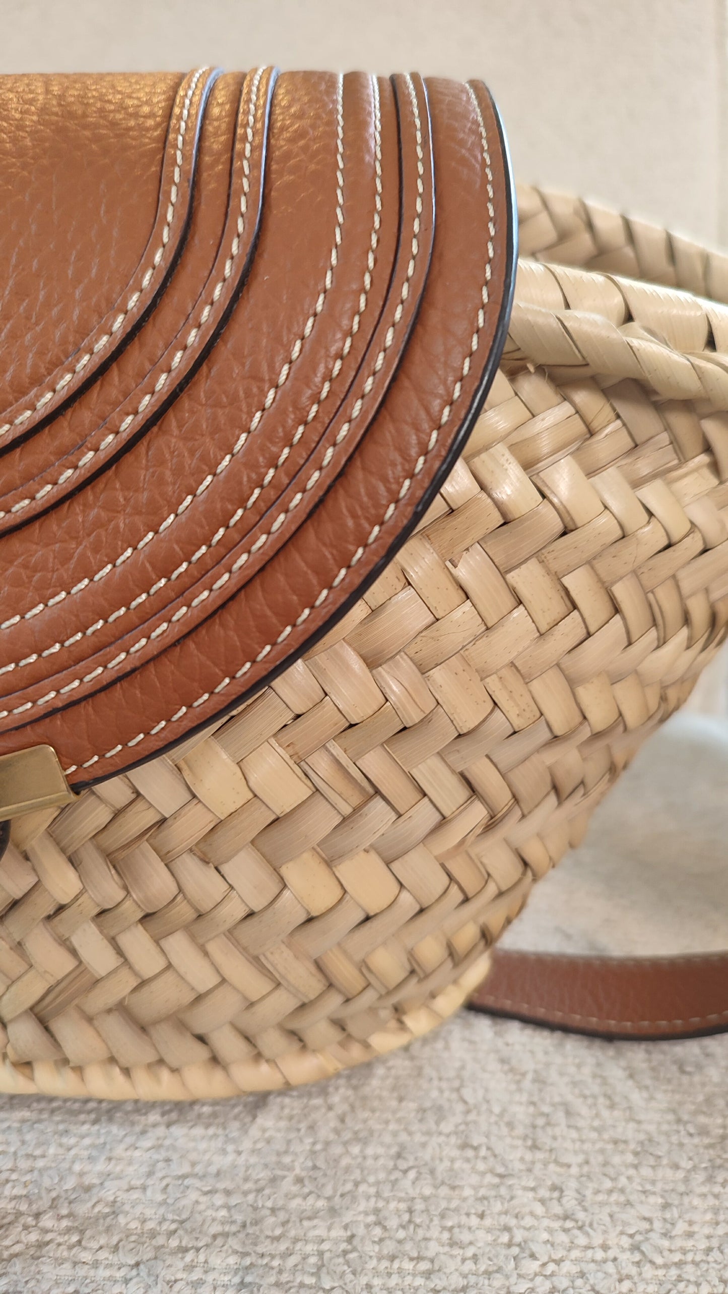 Chloe Marcie Small Raffia Basket Brown Bag