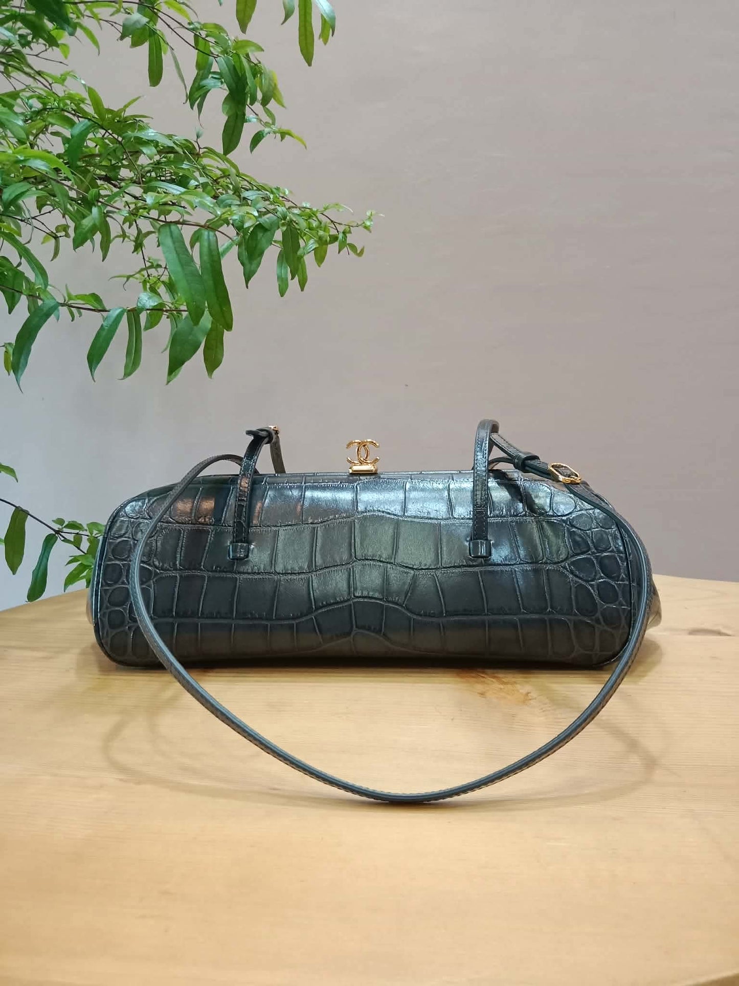 Chanel Crocodile Embossed Calfskin Clutch with Leather Strap Microchipped