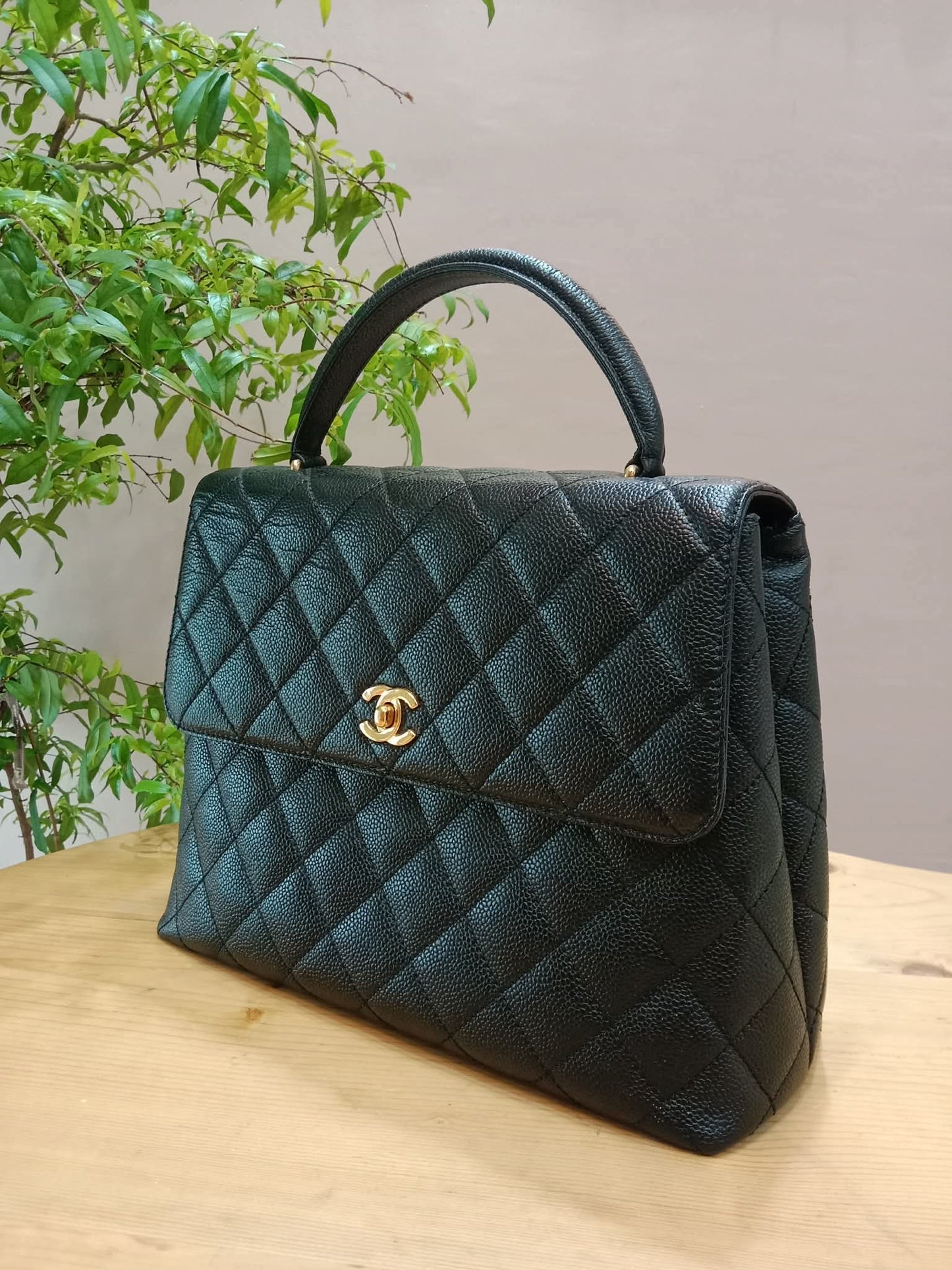 Chanel Vintage Caviar Kelly Flap Tophandle Black Series 7