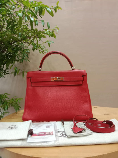Hermes Kelly 32 Rouge Casaque Togo Stamp I Square 2005