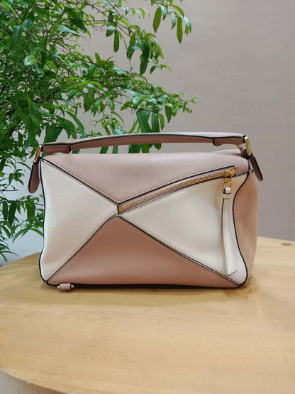 Loewe Suede Puzzle Bag Tricolor Blush Pink Medium