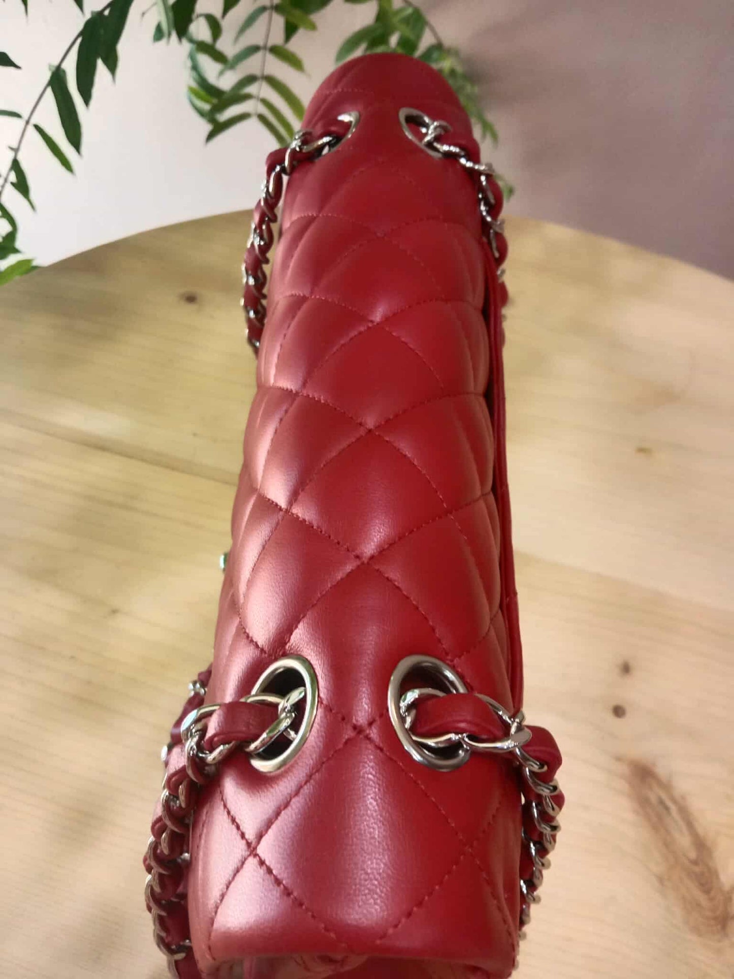 Chanel Timeless Red Quilted Lambskin Classic Double Flap Medium Series 17