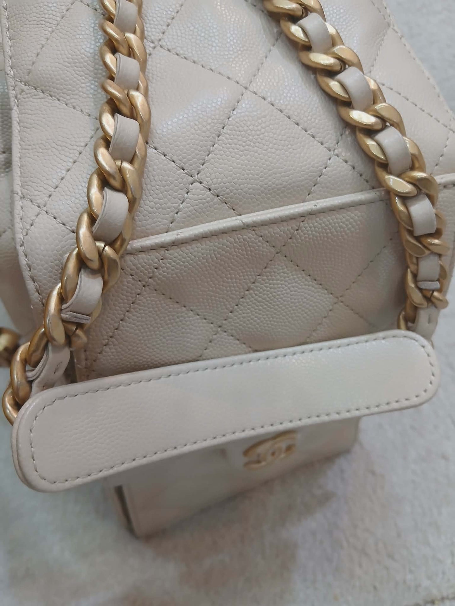 Chanel 25 Beige Caviar Medium Microchipped