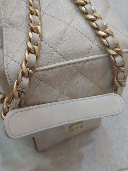 Chanel 25 Beige Caviar Medium Microchipped