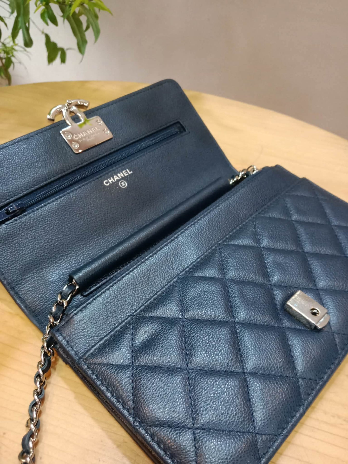 Chanel CC Box Wallet On Chain Caviar Navy Blue Series 27