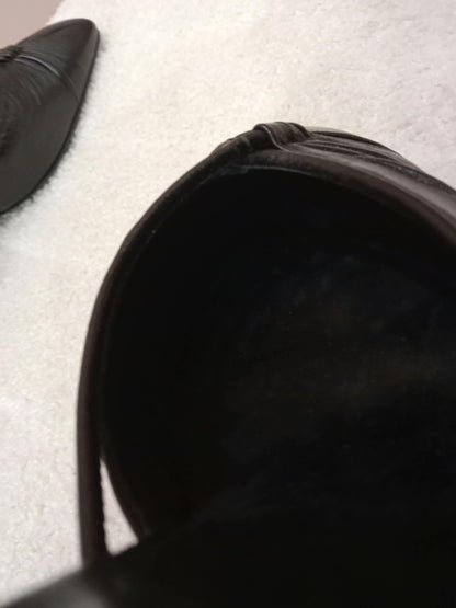Chanel Black Leather Heels Knotted Toe Design and Draped Ankle Cuff Black Size 38