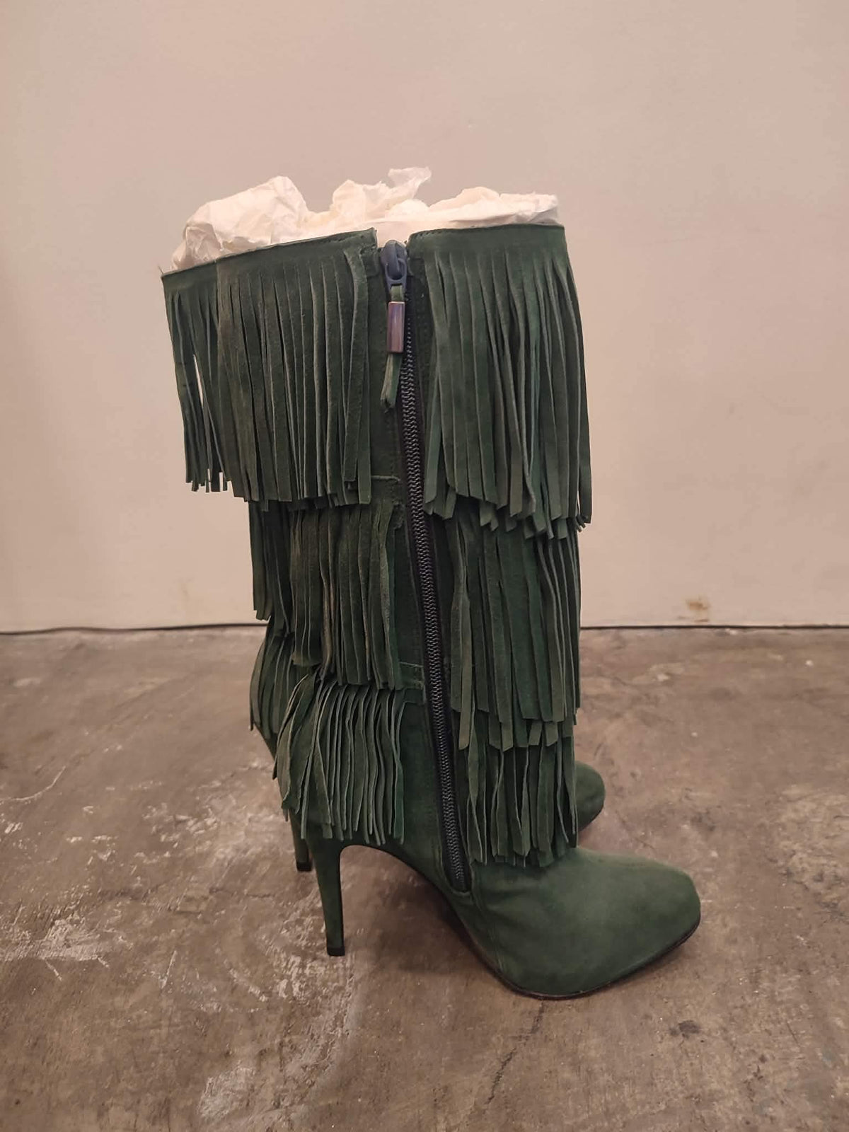 Balmain Fringe Green Suede Boots Size 35
