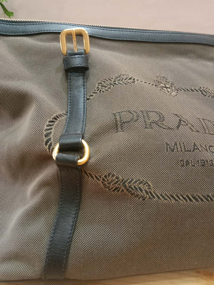 Prada Logo Jacquard Tote Corda Bruciato