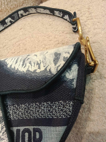 Dior Canvas Embroidered Tie Dye Saddle Bag Black