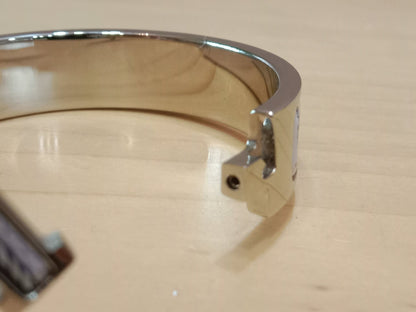 Hermes Clic H Bracelet in the "Grand Apparat Remix" Pattern White Enamel Printed Band Palladium-Plated Hardware GM Size