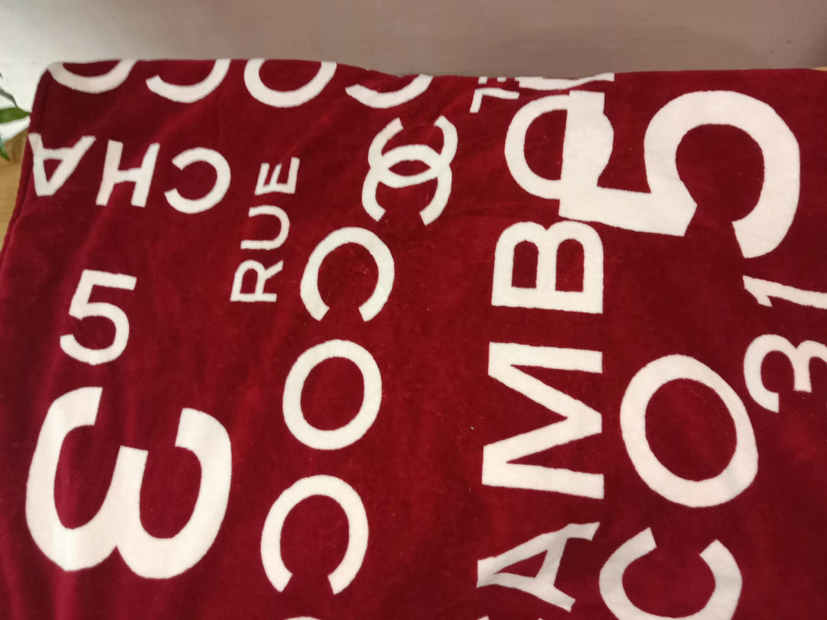 Chanel By Sea Line Cotton Blanket featuring Large printed Leather