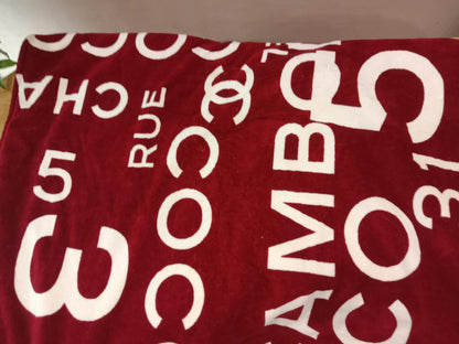 Chanel By Sea Line Cotton Blanket featuring Large printed Leather
