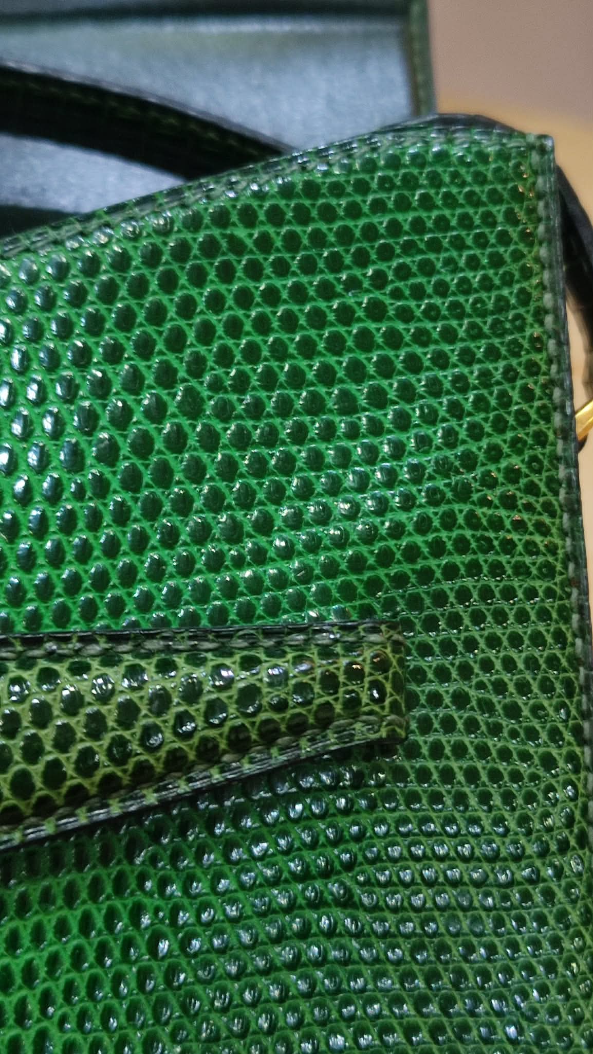 Hermes Lizard Green Vintage Bag Stamp O Circle 1985