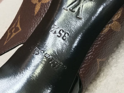 Louis Vuitton Archlight Slingback Pumps Toe Cap Patent Black Monogram Canvas Size 35.5