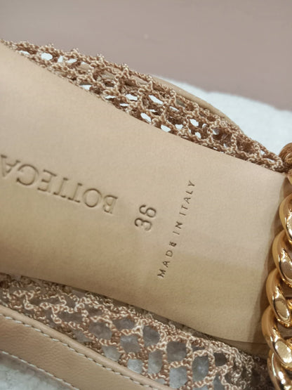 Bottega Veneta Mesh Nappa Chunky Chain Sandals Beige Size 36