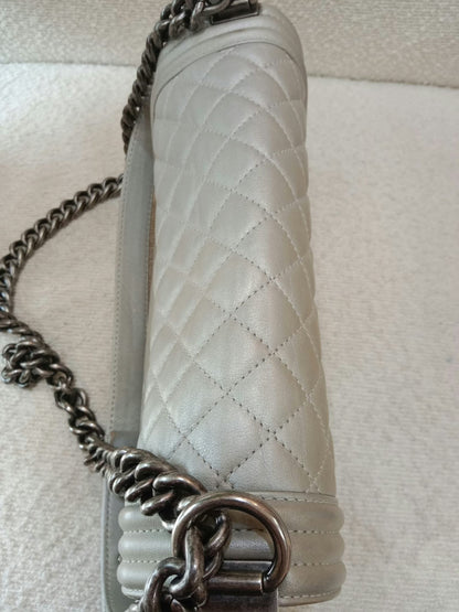 Chanel Le Boy Lambskin Old Medium Gray Series 20