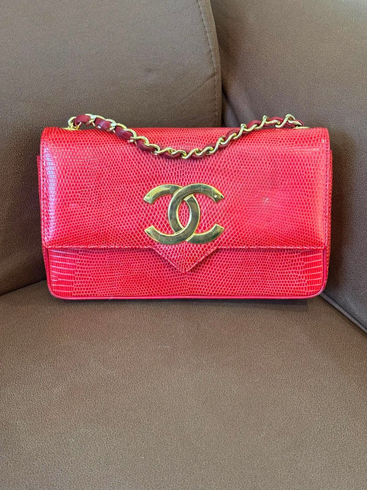 Chanel Vintage Lizard Flap Bag Red Series 1
