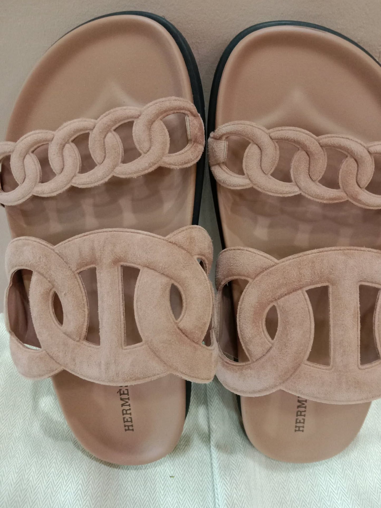 Hermes Extra Sandals Suede PInk Size 36.5
