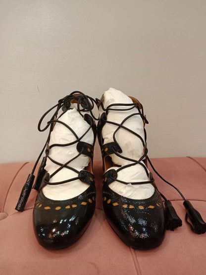 Hermes Black Lace Sandals Size 37 1/2