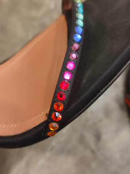 Amina Muaddi x AGWE Rainbow LSD Glasi Heeled Sandals Size 36 Black