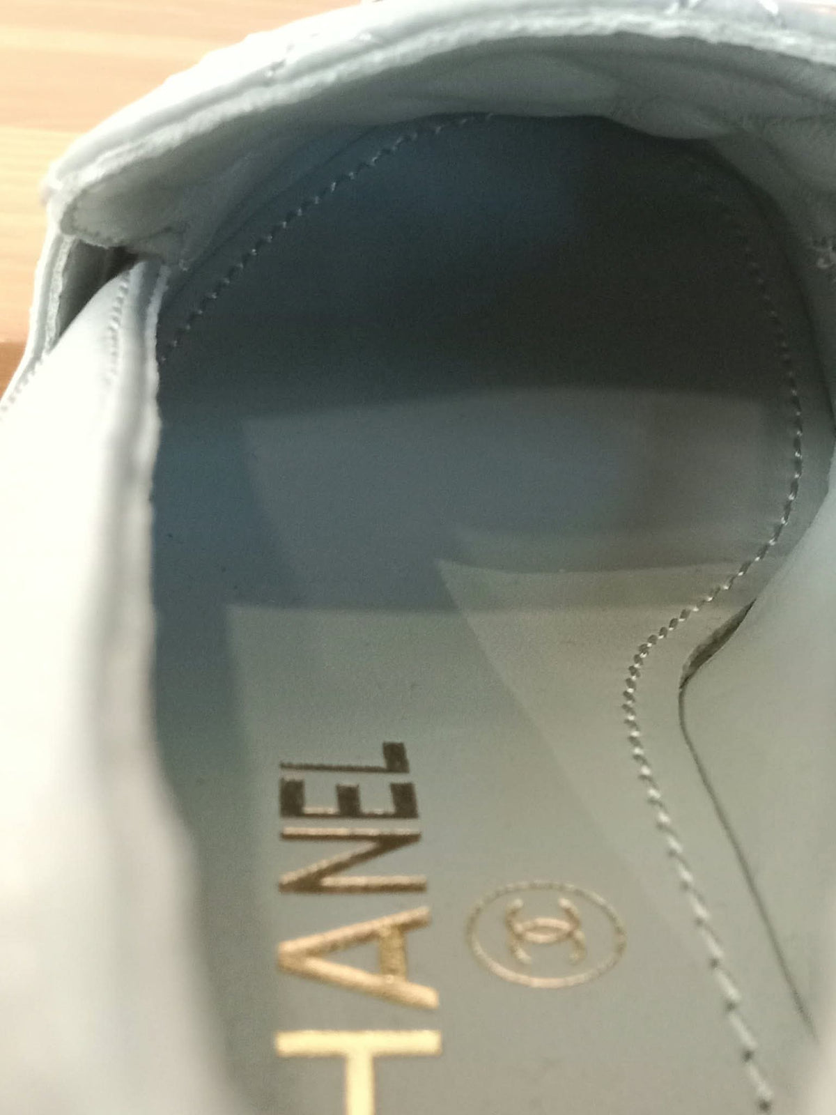 Chanel Quilted Chunky-Heeled Loafers Lambskin Light Teal Size 36.5